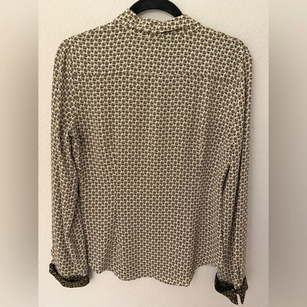 Zara Patterned Button Up Shirt Black Gold Tan White - Picture 6 of 6